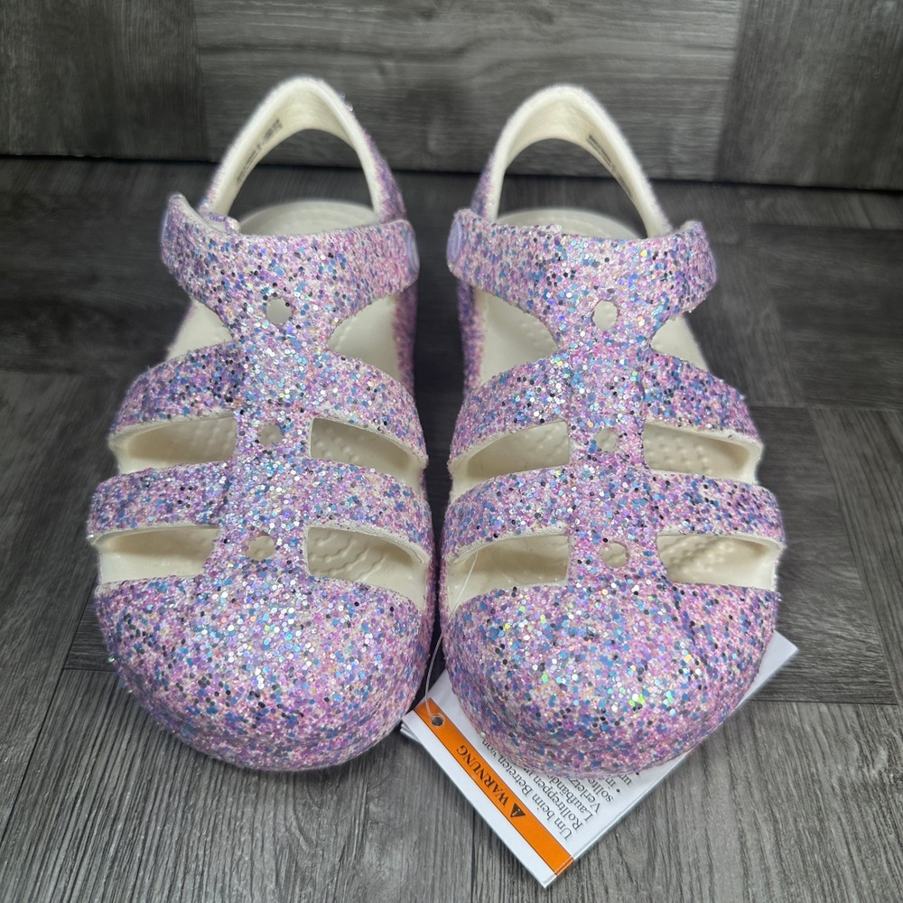 Crocs Fisherman Sandal Kids C11 Pink Glitter Sparkly Lightweight NEW - Picture 6 of 8